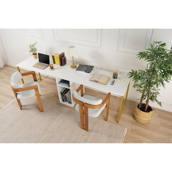 Íróasztal Twin Study Desk - Fehér, Arany-VASBÚTOR