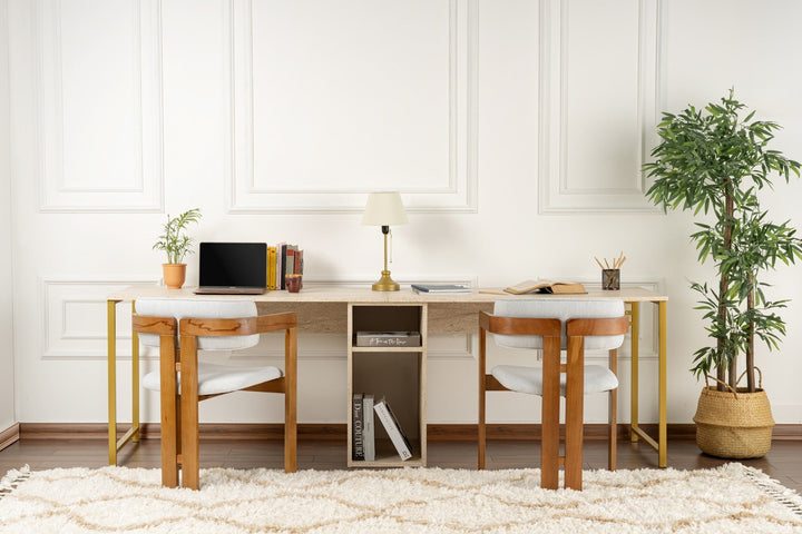 Íróasztal Twin Study Desk - Travertine, Arany-VASBÚTOR