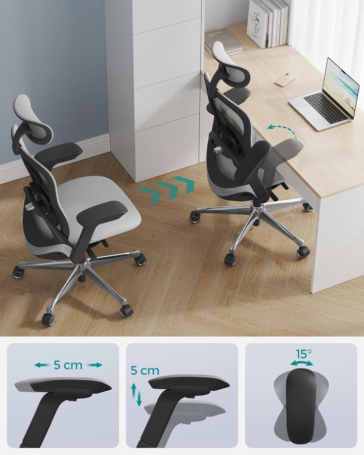 Irodai szék, ergonomikus állítható vászon szék, dönthető háttámlával, szürke-VASBÚTOR