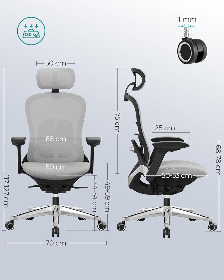 Irodai szék, ergonomikus állítható vászon szék, dönthető háttámlával, szürke-VASBÚTOR