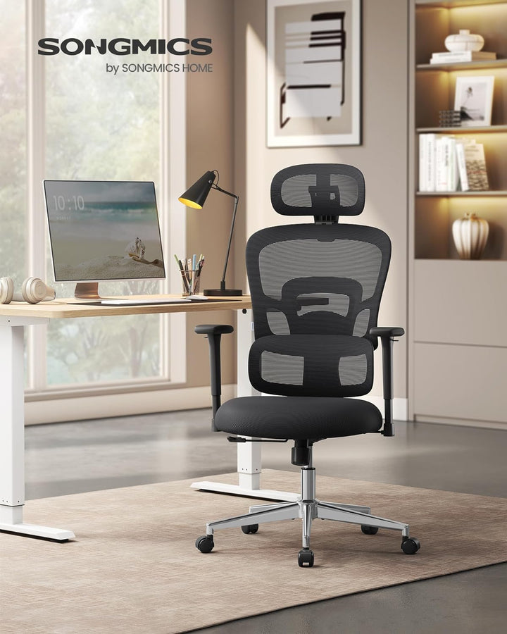 Irodai szék, ergonomikus szék magas háttámlával, fekete-VASBÚTOR