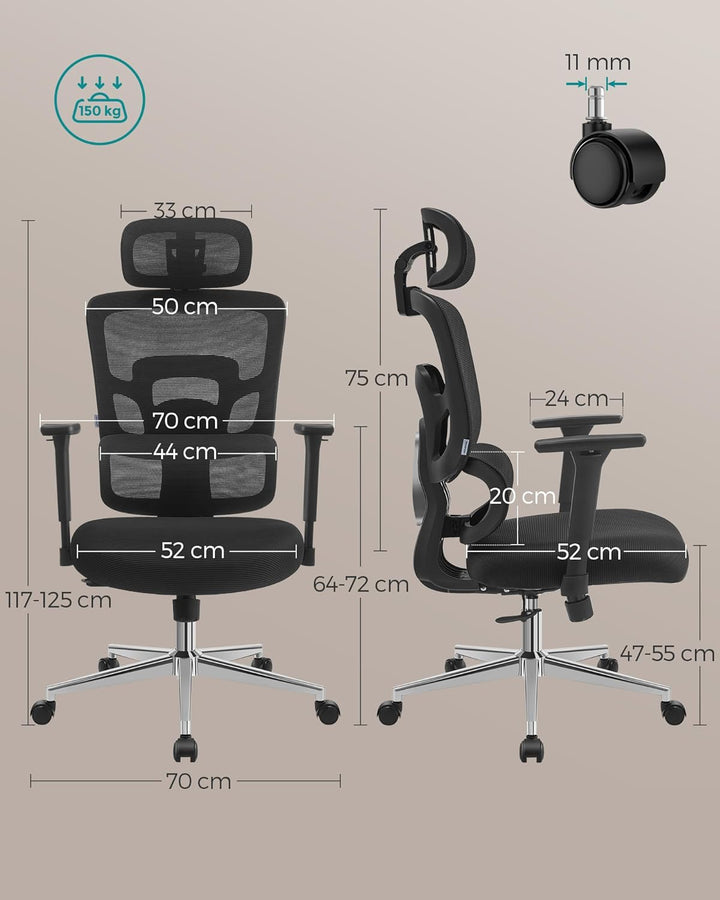 Irodai szék, ergonomikus szék magas háttámlával, fekete-VASBÚTOR