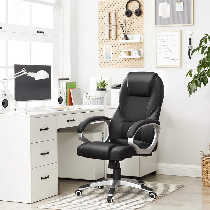 Irodai szék magas háttámlával, állítható magasságú, ergonomikus, fekete-VASBÚTOR