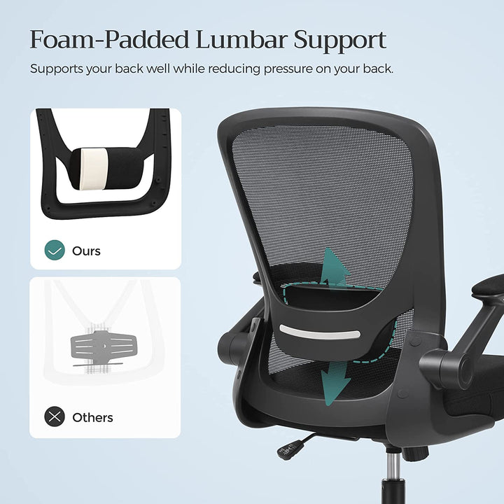 Irodai szék összecsukható karfákkal, ergonomikus számítógépes szék, fekete-VASBÚTOR