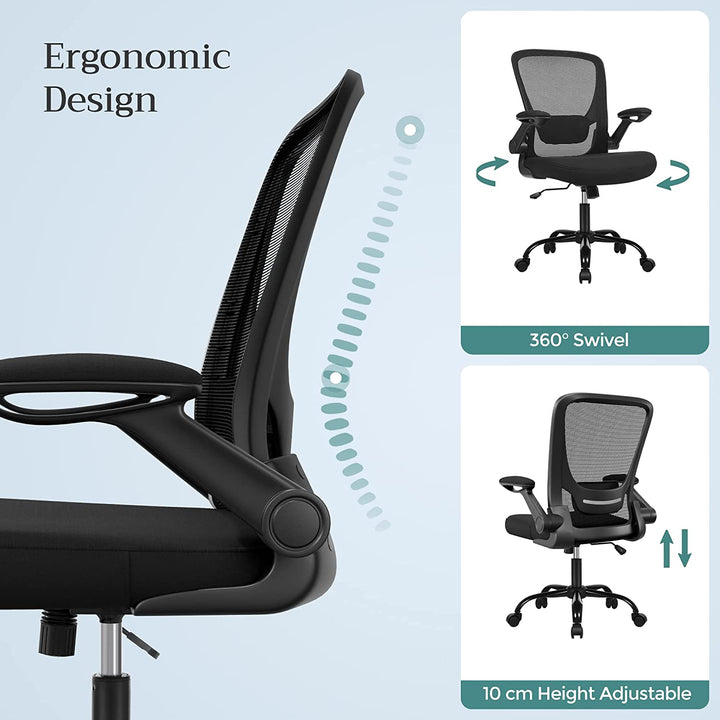 Irodai szék összecsukható karfákkal, ergonomikus számítógépes szék, fekete-VASBÚTOR