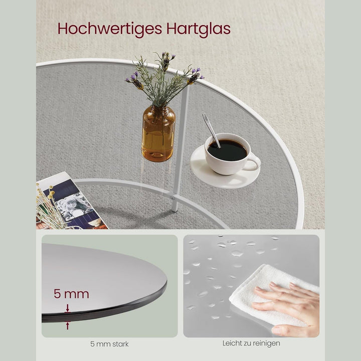 Kerek dohányzóasztal 84 x 45,5 cm, üvegasztal acél vázzal, fehér és szürke üveg-VASBÚTOR