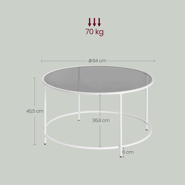 Kerek dohányzóasztal 84 x 45,5 cm, üvegasztal acél vázzal, fehér és szürke üveg-VASBÚTOR