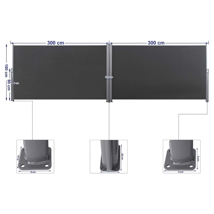 Kétoldalas napellenző, 1,8 x 6 m (H x M) antracit-VASBÚTOR