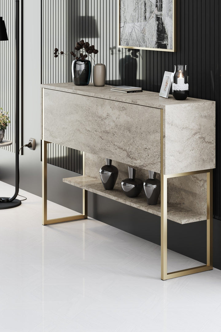 Komód Luxe - Travertine, Gold-VASBÚTOR