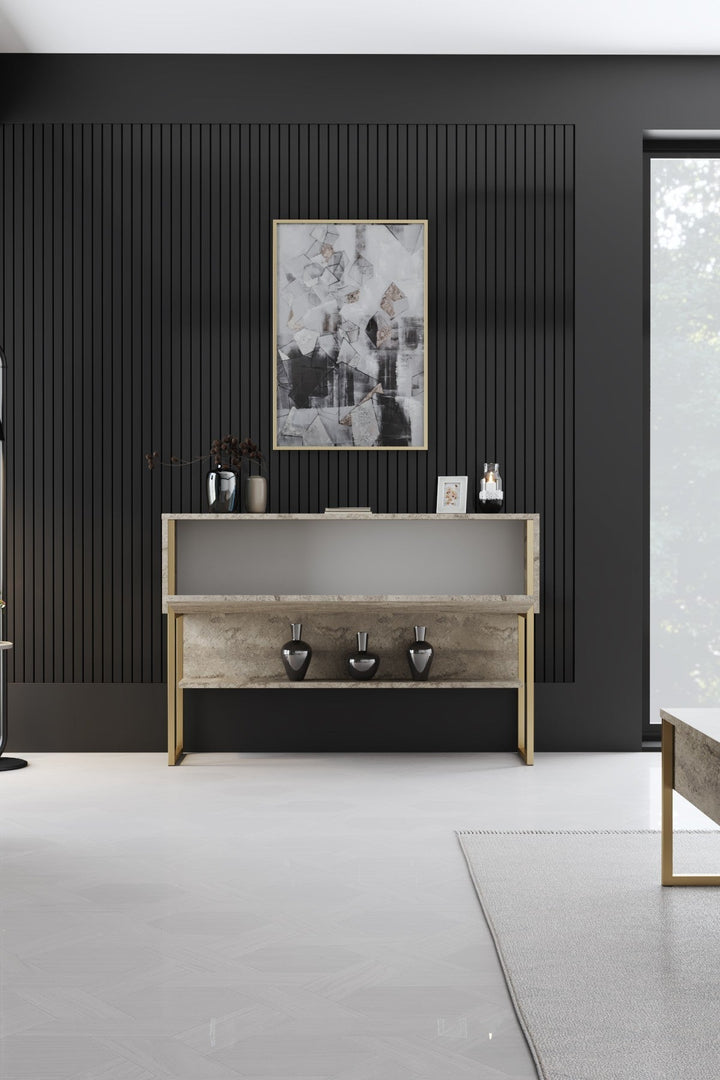 Komód Luxe - Travertine, Gold-VASBÚTOR
