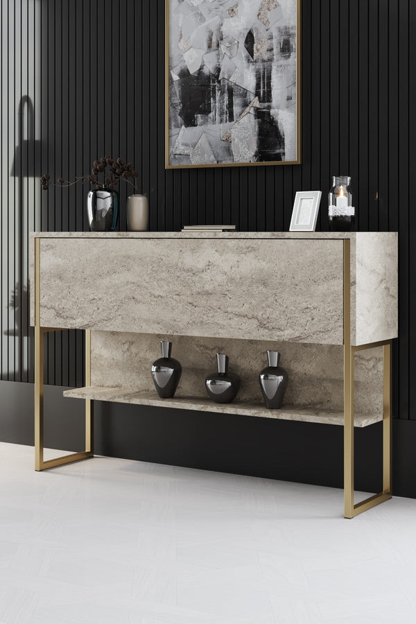 Komód Luxe - Travertine, Gold-VASBÚTOR