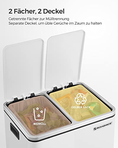 Konyhai szemetes, 2 x 15 literes acél szemetes, lépcsős szemetes belső vödrökkel és fogantyúkkal, puha záródással, szagszigeteléssel, fehér-VASBÚTOR