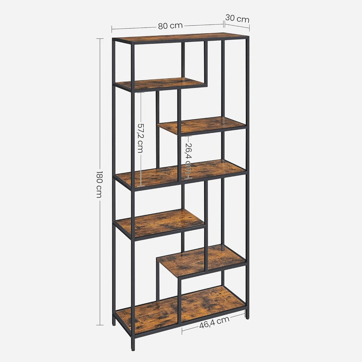 Könyvespolc, 6 szintes könyvespolc 30 x 80 x 180 cm, rusztikus barna és fekete-VASBÚTOR