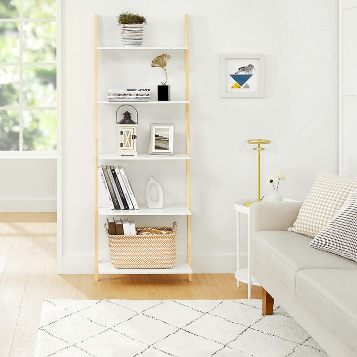 Könyvespolc állvány, 5 szintes létrapolc 60 x 171 x 35 cm, fehér-VASBÚTOR