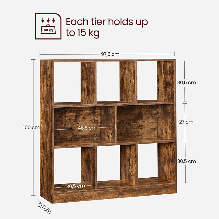 Könyvespolc nyitott kockákkal 97,5 x 100 x 30 cm rusztikus barna-VASBÚTOR