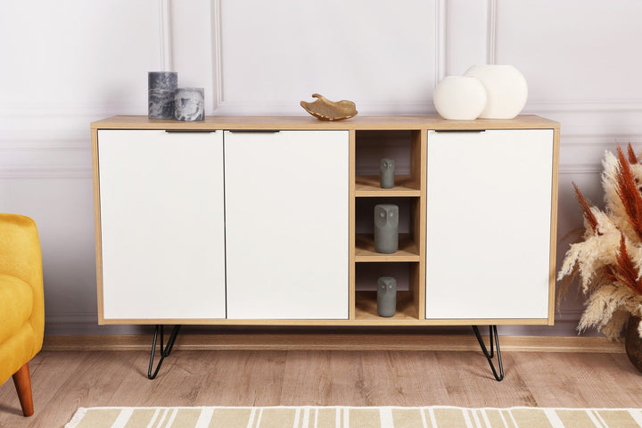 Konzolasztal Clara Console - Oak, Fehér-VASBÚTOR
