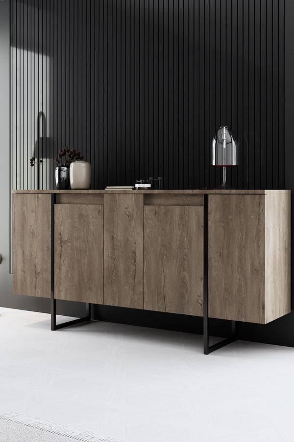 Konzolasztal Luxe - Walnut, Black-VASBÚTOR