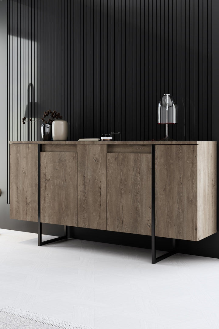 Konzolasztal Luxe - Walnut, Black-VASBÚTOR