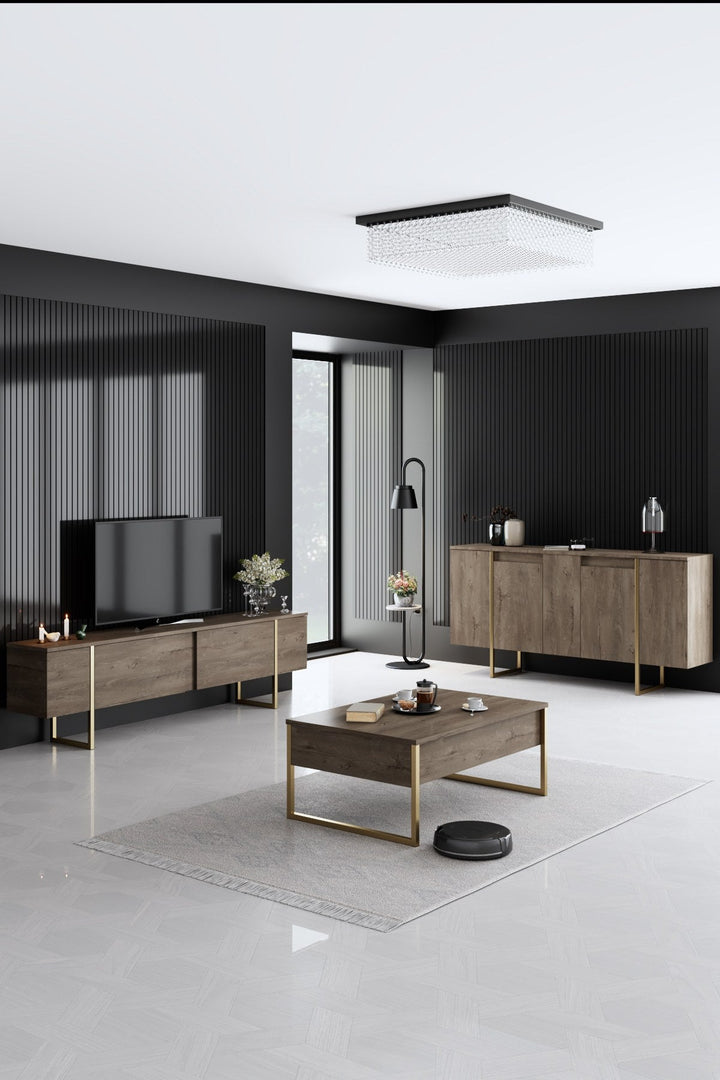 Konzolasztal Luxe - Walnut, Gold-VASBÚTOR
