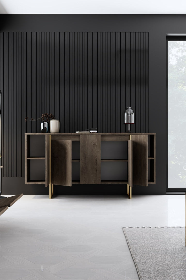 Konzolasztal Luxe - Walnut, Gold-VASBÚTOR