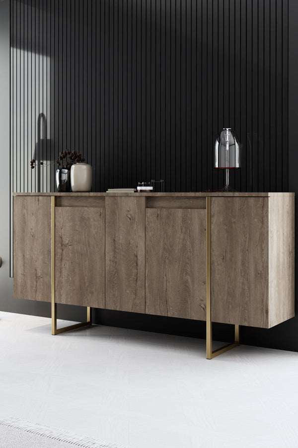 Konzolasztal Luxe - Walnut, Gold-VASBÚTOR