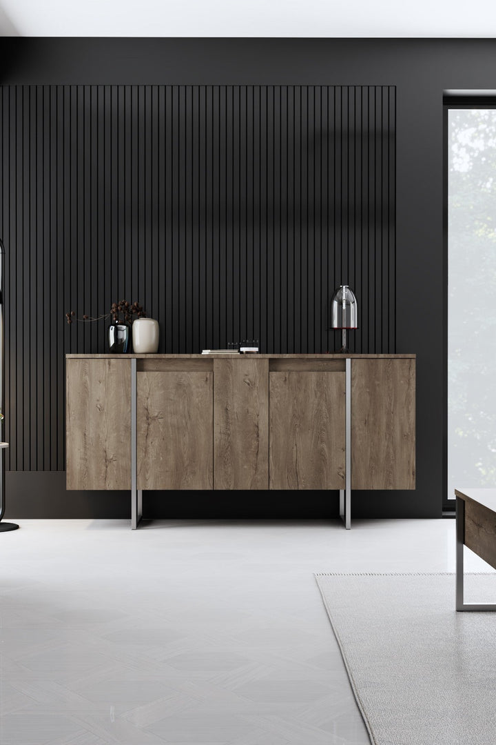Konzolasztal Luxe - Walnut, Silver-VASBÚTOR