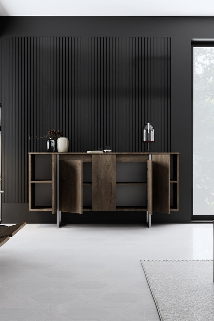 Konzolasztal Luxe - Walnut, Silver-VASBÚTOR