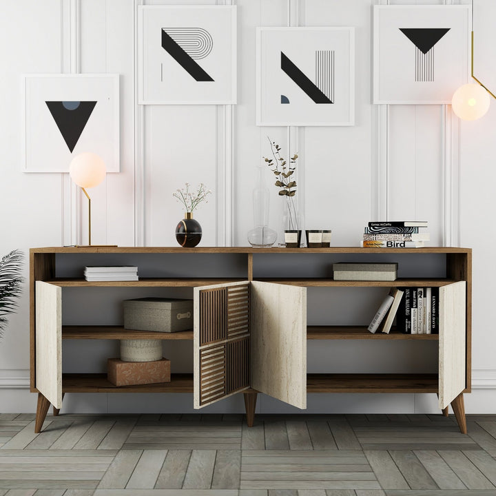 Konzolasztal Milan - Diós, Travertine-VASBÚTOR