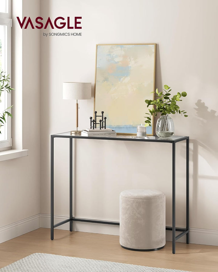 Konzolasztal edzett üveg, lerakóasztal állítható lábakkal, 100x35x80 cm, fekete-VASBÚTOR