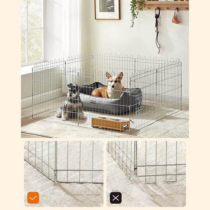 Kutya kennel, kutyaketrec, 61 cm magas, összecsukható kifutó 8 paneles, ezüst | VASHOME-VASBÚTOR