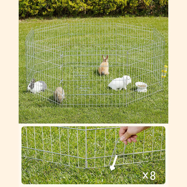 Kutya kennel, kutyaketrec, 61 cm magas, összecsukható kifutó 8 paneles, ezüst | VASHOME-VASBÚTOR