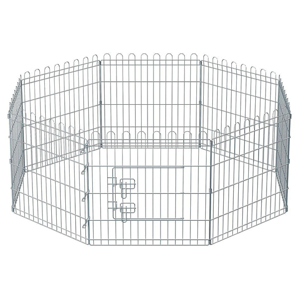 Kutya kennel, kutyaketrec, 61 cm magas, összecsukható kifutó 8 paneles, ezüst | VASHOME-VASBÚTOR