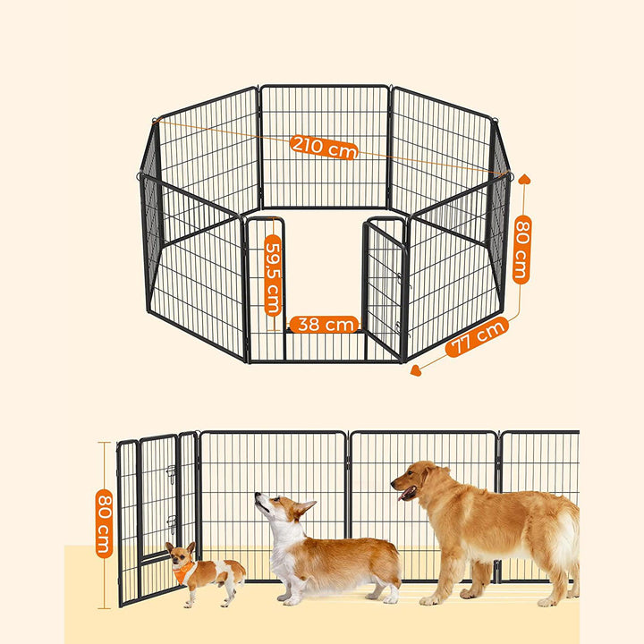 Kutya kennel, kutyaketrec 77 x 80 cm, kültéri kisállat kifutó, fekete-VASBÚTOR