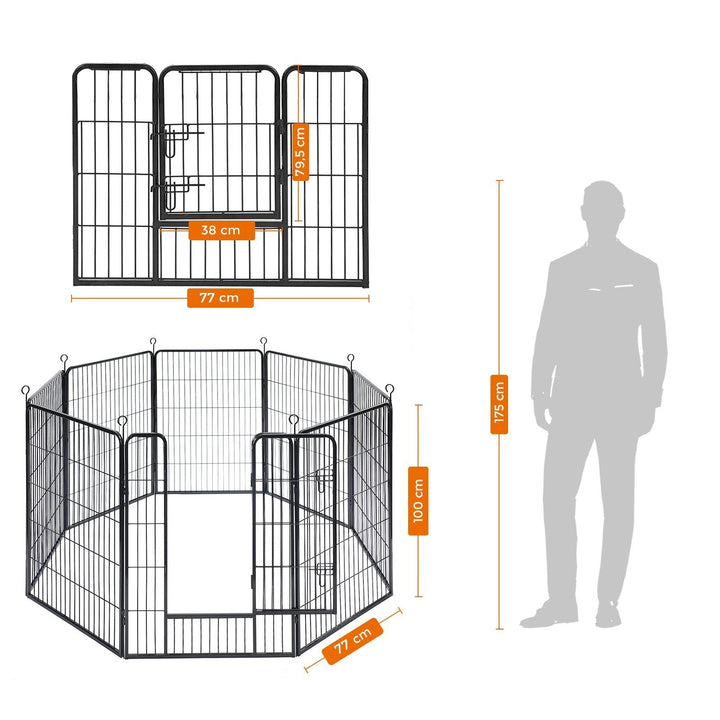 Kutya kennel, kutyaketrec 77x 100cm, kültéri kisállat kifutó, fekete-VASBÚTOR