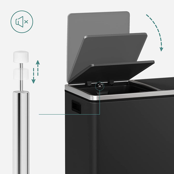 Légmentes fém pedálos dupla szemetes 2 x 30L, 15 szemeteszsákkal, fekete-VASBÚTOR
