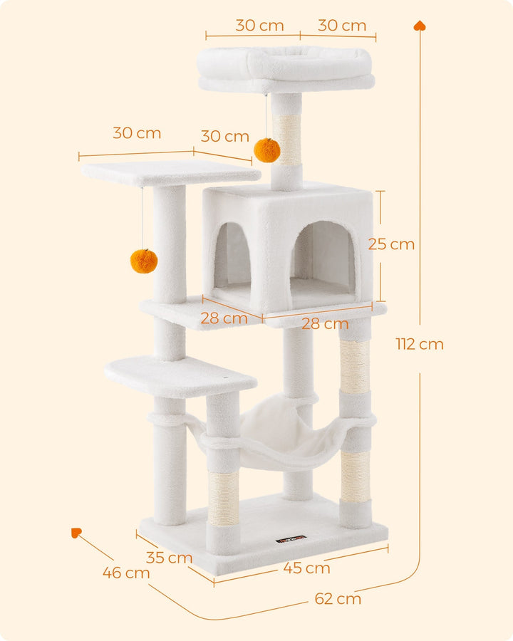 Macska kaparófa, 112 cm-es macska torony kilátóval, krémfehér-VASBÚTOR