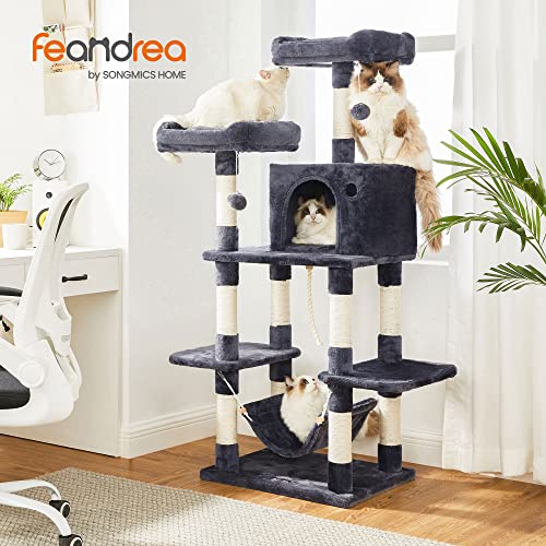 Macska kaparófa pomponokkal, Macskatorony 150 cm, füstszürke-VASBÚTOR