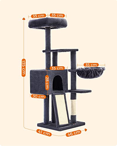 Macska kaparóoszlop, többszintes 135 cm kis macska kaparófa, sötétszürke-VASBÚTOR