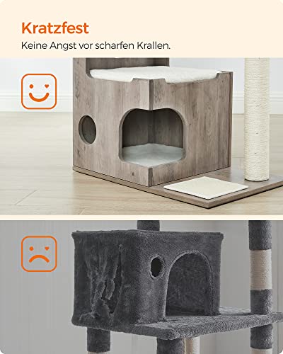 Modern 86 cm-es macskakaparó oszlop macskabarlanggal, szürke és fehér-VASBÚTOR