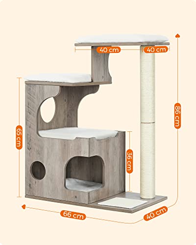 Modern 86 cm-es macskakaparó oszlop macskabarlanggal, szürke és fehér-VASBÚTOR