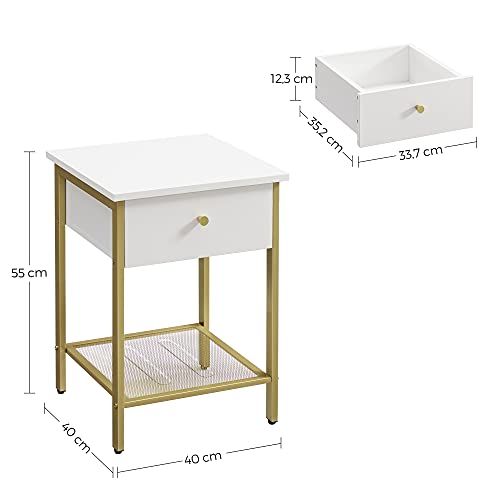 Modern éjjeliszekrény fiókkal és rácsos polccal 40×40×55 cm fehér-arany-VASBÚTOR