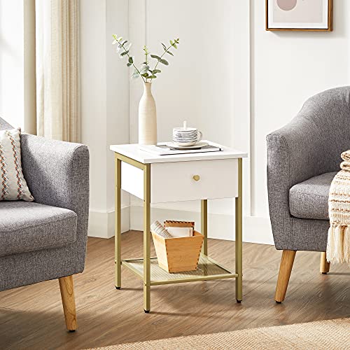 Modern éjjeliszekrény fiókkal és rácsos polccal 40×40×55 cm fehér-arany-VASBÚTOR