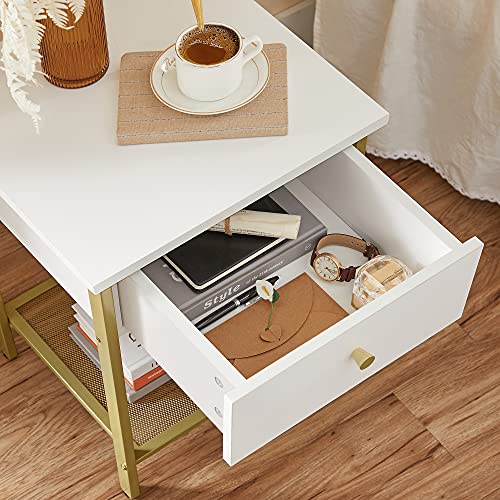 Modern éjjeliszekrény fiókkal és rácsos polccal 40×40×55 cm fehér-arany-VASBÚTOR