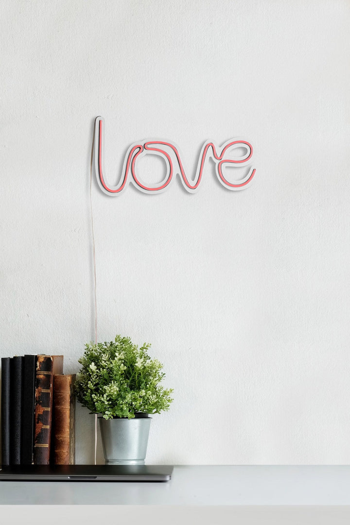 Műanyag LED-es fali dekoráció, Love - Pink-VASBÚTOR