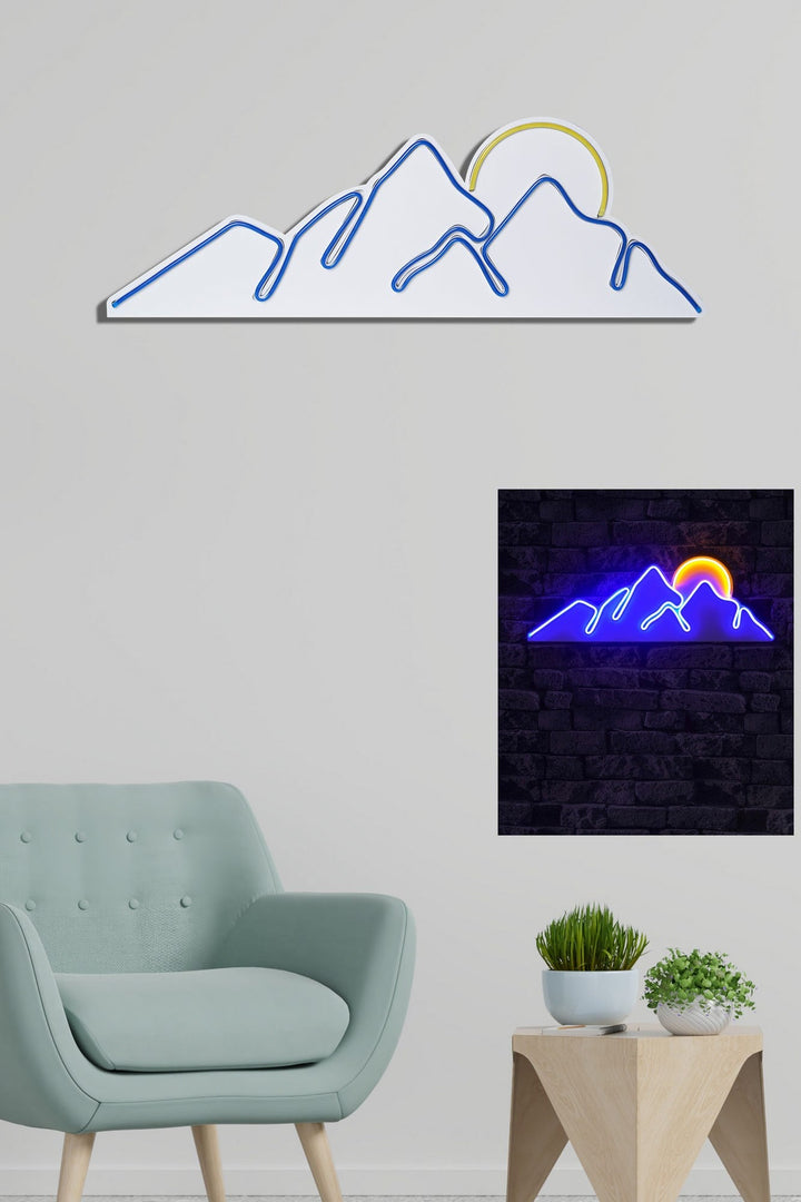 Műanyag LED-es fali dekoráció, Mountain - Blue - Sárga-VASBÚTOR
