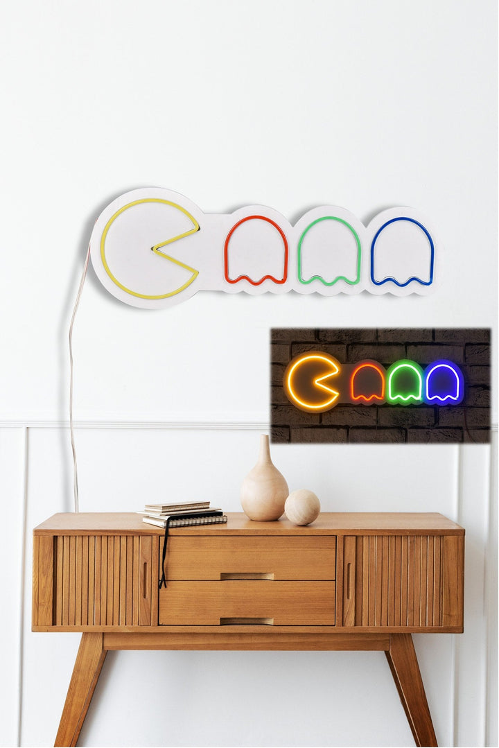 Műanyag LED-es fali dekoráció, Pacman - Multicolor-VASBÚTOR