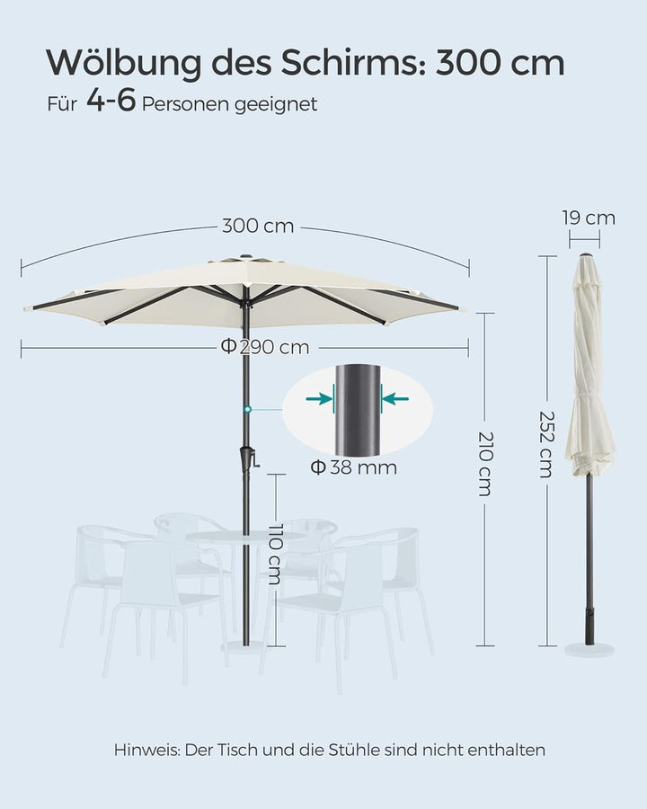 Napernyő 300 cm, UPF 50+, Strandernyő, Talp Nélkül, Bézs-VASBÚTOR