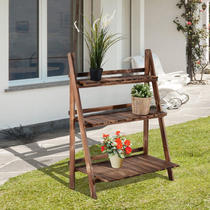 Növénylépcsők, Virágpolc 3 lépcsős 80 x 37 x 93 cm, fenyőfa Sötétbarna-VASBÚTOR