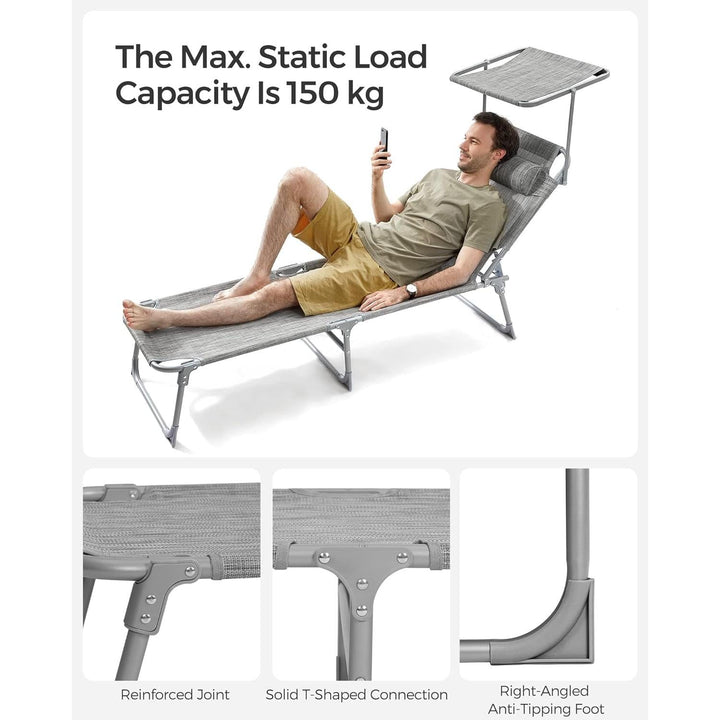 Összecsukható napozóágy napellenzővel 53 x 193 x 29,5 cm, 150 kg-ig terhelhető-VASBÚTOR