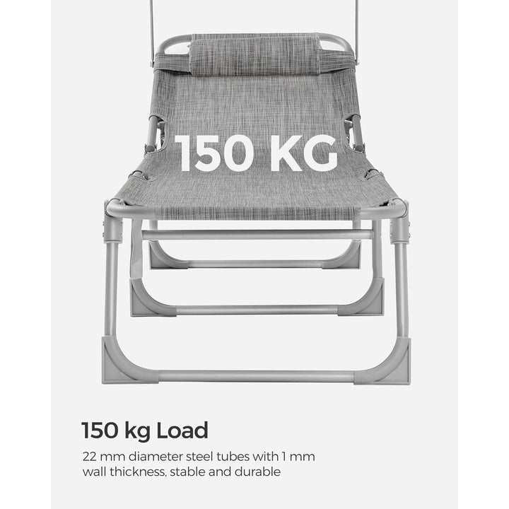 Összecsukható napozóágy napellenzővel 53 x 193 x 29,5 cm, 150 kg-ig terhelhető-VASBÚTOR